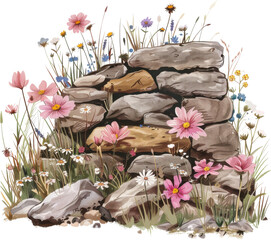 Wall Mural - bouquet of flowers on a stoned wall 