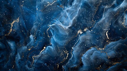 dark blue marble with shimmering silver specks, captured at an oblique angle with cool blue lighting