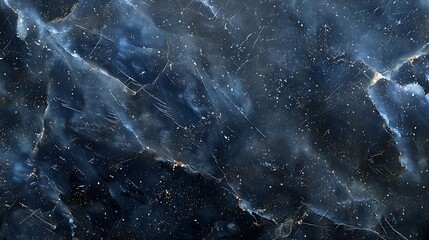 Detailed view of dark blue marble with shimmering silver specks, under soft natural lighting to enhance its starry night sky effect. --ar 16:9 --v 6.0 --s 250 --style raw