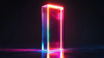 Poster - Abstract rectangular object with colorful lights illuminated against a black backdrop.