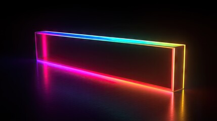 Poster - Abstract rectangular object with neon multicolored illumination on a black background.