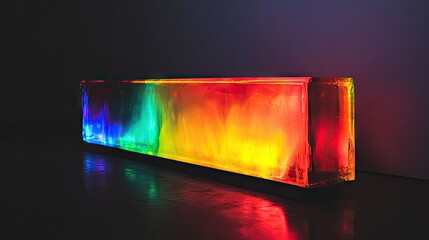 Poster - Close-up of a brightly illuminated abstract rectangular object with vibrant colors on a black background.