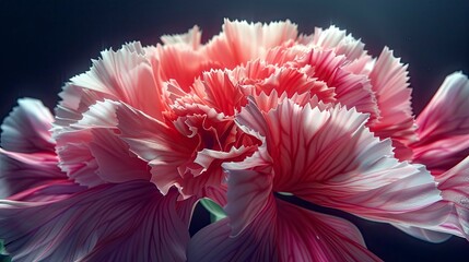 Wall Mural - Captivating close-up of a single carnation, its delicate, ruffled petals unfolding in a stunning display.