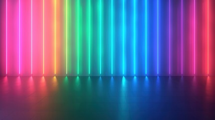 Aufkleber - A vibrant neon background with colorful vertical lights and glossy floor, perfect for artistic or technological themes.