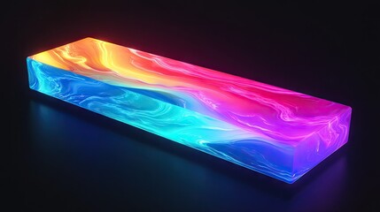 Poster - Illuminated abstract rectangular object with vibrant colors glowing on a black backdrop. -