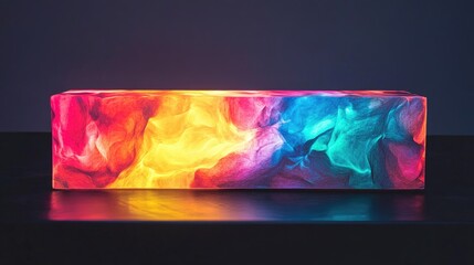 Poster - Illuminated abstract rectangular object with vibrant colors glowing on a black backdrop. -