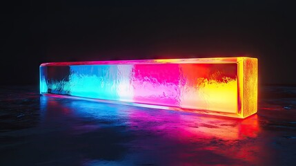 Poster - Illuminated abstract rectangular object with vibrant colors glowing on a black backdrop. -