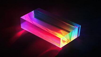 Poster - Illuminated abstract rectangular object with a spectrum of colors against a black background.