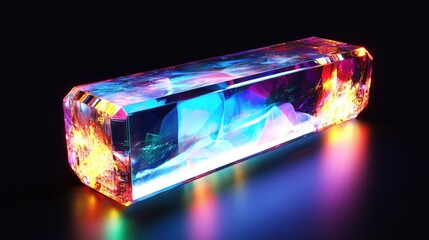 Poster - Illuminated multicolored abstract rectangular object glowing brightly against a black background.