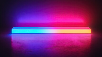 Poster - Multicolored neon rectangular object glowing brightly in the dark, creating an abstract effect.