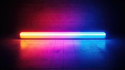 Poster - Neon multicolored rectangular object glowing brightly in the dark, creating an abstract effect.
