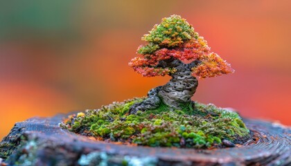 Wall Mural - Bonsai with smooth leaves and a twisted trunk, set against a neutral backdrop to emphasize its form