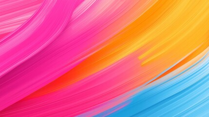 Wall Mural - A colorful painting with pink, yellow, and blue stripes. The painting has a vibrant and lively mood, with the colors blending together to create a sense of movement and energy