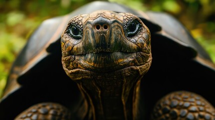 Wall Mural - Close-up Portrait of a Galapagos Tortoise with Intricate Shell Patterns