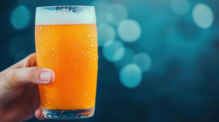 Closeup of a hand holding a cold drink, condensation on the glass, summer Labor Day vibe