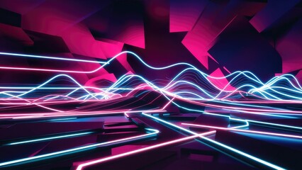 Poster - Vibrant Abstract Background with Neon Laser Waves