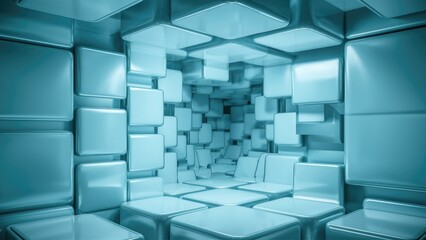 Poster - abstract geometric background with light blue squares