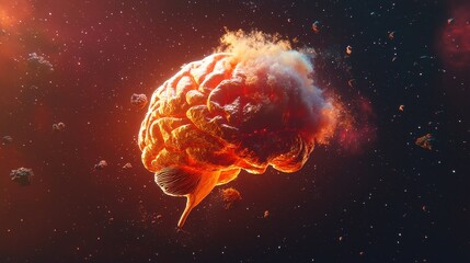 Poster - Digital Intelligence in Space, A conceptual exploration of AI's impact on global ethics, depicting a digital brain amidst the vastness of space, symbolizing freedom and responsibility.