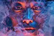 © sofiko14 - Close-up portrait with fiery eyes and blue smoky background