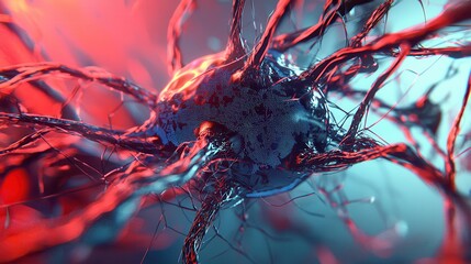 Poster - Abstract illustration of artificial intelligence interconnected web, showcasing intricate network patterns, vibrant colors, and a sense of depth and complexity in digital design.