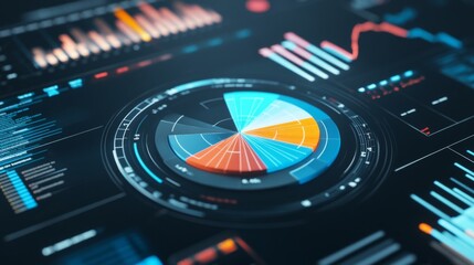 Leinwandbilder - A digital pie chart with interactive elements, showing a breakdown of financial data on a modern dashboard.
