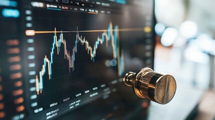 Poster - Stock Market Analysis on Digital Display, showcasing dynamic graphs and trends, vibrant colors highlighting fluctuations, emphasizing investment decisions and financial strategies.