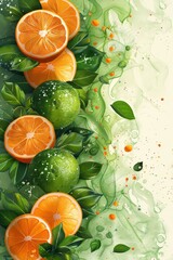 Poster - Elegant abstract background featuring fresh oranges and limes with vibrant green leaves