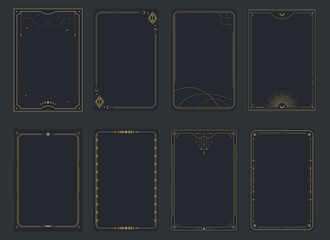 esoteric magical tarot cards templates. frame border with celestial elements, crescents, stars. myst
