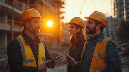 Aufkleber - Three construction workers wearing yellow vests