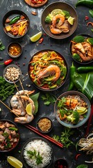 Canvas Print - Korean food ingredients on black background. Top view, flat lay