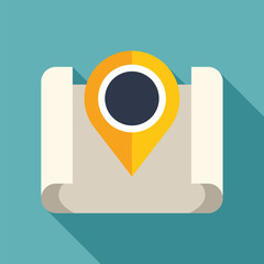 Poster - yellow location pin is marking a destination spot on a folded paper map