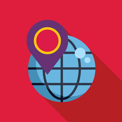 Poster - location pin pointing at a world globe showing global positioning system
