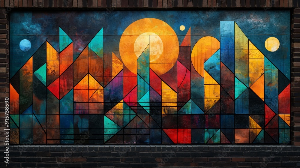 Geometric abstract graffiti wall mural with vibrant shapes and patterns ...