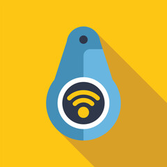 Canvas Print - Blue key tag with wifi symbol resting on a yellow background