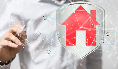 Poster - home iot - Neural network 3D illustration. Big data and cybersecurity