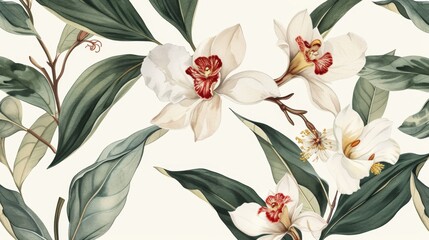 Canvas Print - Detailed botanical illustration of flowers and leaves