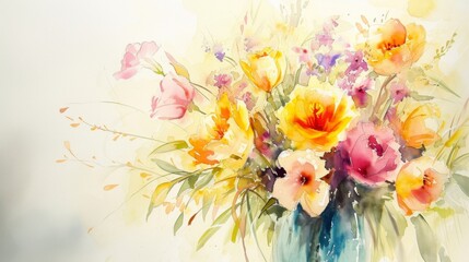 Canvas Print - Watercolor arrangement of flowers in a vase