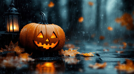 Poster - halloween pumpkin in the night