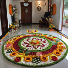 Wall Mural - Decorative home with rangoli for onam festival