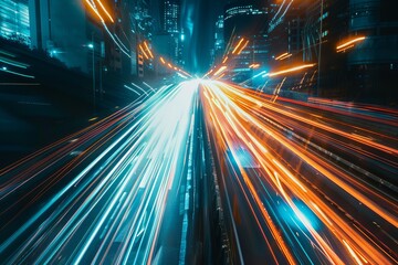Wall Mural - car lights on the road in a modern city at night