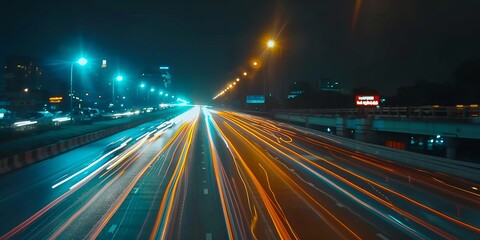 Wall Mural - car lights on the road in a modern city at night