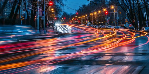 Wall Mural - car lights on the road in a modern city at night