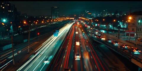 Wall Mural - car lights on the road in a modern city at night