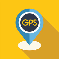 Poster - Blue gps symbol showing location on yellow background