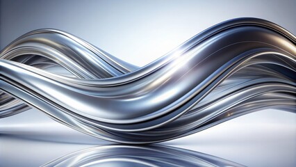 Canvas Print - A 3D rendering of a silver wave, symbolizing fluidity, motion, technology, and futuristic design, with a subtle reflection on a light background.