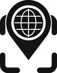 Poster - black and white icon of a location pin with a globe inside, representing global positioning