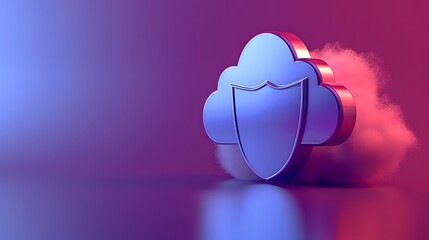 Poster - 3D illustration of a cloud with a security shield, representing cloud computing and data protection in a gradient background.