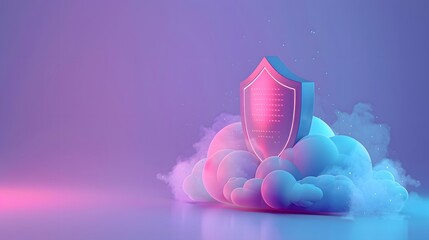 Poster - 3D illustration of a cybersecurity shield on a cloud, symbolizing cloud security and data protection in a modern digital environment.