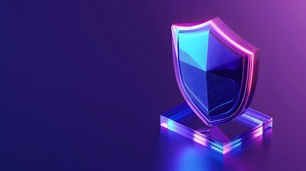 Poster - 3D illustration of a glowing shield on a purple background, representing cybersecurity and data protection.
