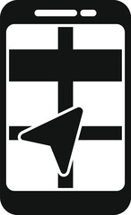 Poster - Black and white icon of a smartphone displaying a gps navigation app, with a cursor indicating the user's location